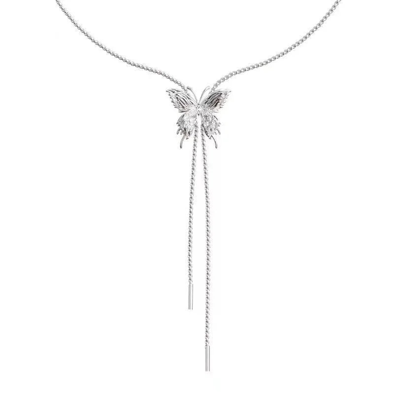 Y2K Luxury Long Chain Pull Liquid Butterfly Necklace for Women Korean Fashion Pendant Sweater Necklace Birthday Gift Collares