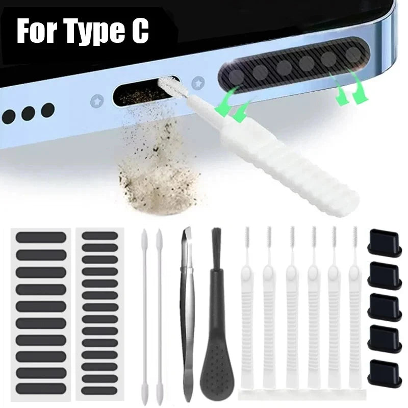 Universal Phone Mobile Phone Speaker Charging Port Cleaning Set for iPhone 16 15 Pro Samsung Xiaomi Earphones Cleaner Kit Brush
