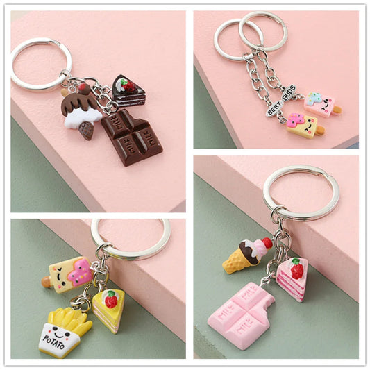 Lovely Dessert Keychain Afternoon Tea Key Ring Ice Cream Chocolate Cake Potato Food Key Chain Women Girl Gifts Handmade Jewelry