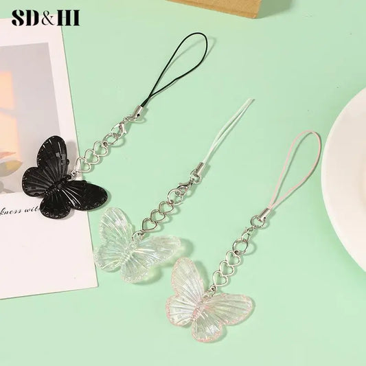 1PC Fashion Sweet Cool Colorful Butterfly Mobile Phone Lanyard Cell Phone Strap Keychain Butterfly Bags Pendant Decor