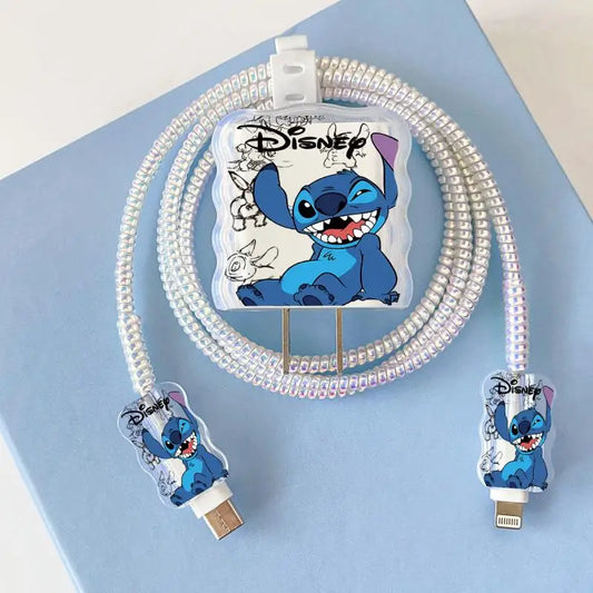 Anime Stitch Cartoon Stitch Charging Data Cable Protector Winder Accessories for Iphone 20W Charger Protective Shell Case Gifts