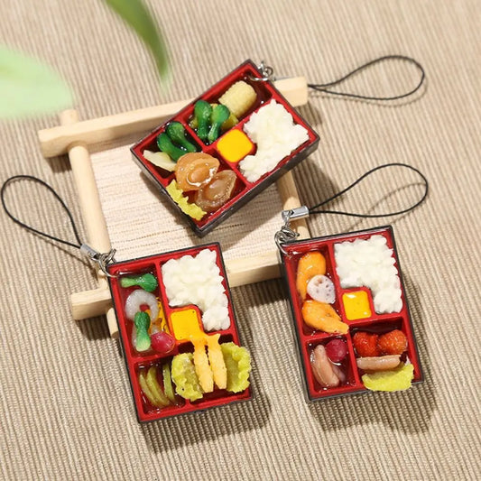 PVC Simulation Food Box Toy Keychain Scene Model Sushi Box Lunch Dollhouse Mini Sushi Keychain Creative Keyring