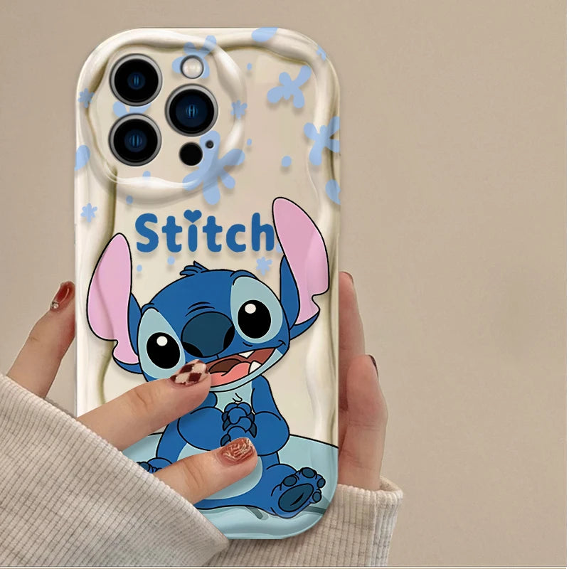 Disney Lovely Stitch 3D Wave Case For iPhone 16 15 14 13 12 11 Pro Max X XR XS 8 7 Plus SE 2020 Shockproof Clear Silicone Cover