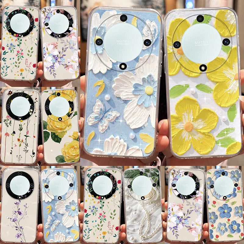 Blue Light Flowers Phone Case For Honor 90 Lite 200 Pro 200 Lite X9c X9a X9b Magic 5 6 Lite 20 Huawei Mate 20 Pro 5G Clear Cover