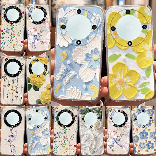 Blue Light Flowers Phone Case For Honor 90 Lite 200 Pro 200 Lite X9c X9a X9b Magic 5 6 Lite 20 Huawei Mate 20 Pro 5G Clear Cover