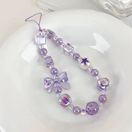 New Sweet Bow Cell Phone Chain Cute Beaded Sweet Bag Hangings Bow Anti-loss Anti-loss Lanyard Jewelry Women