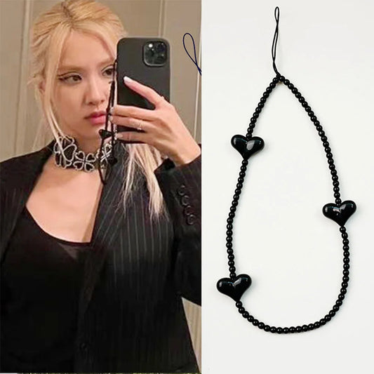 Charm Multicolor Resin Heart Bowknot Mobile Phone Chains for Women Girls Telephone Jewelry Strap Beaded Lanyard Hanging Cord