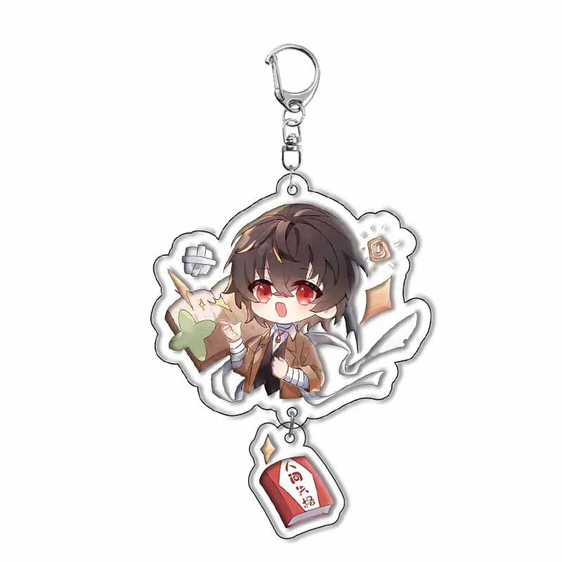 New Dogs Keychain Atsushi Nakajima Dazai Double Sided Transparent Acrylic Pendant Figure Key Holder Jewelry For Fans Accessories