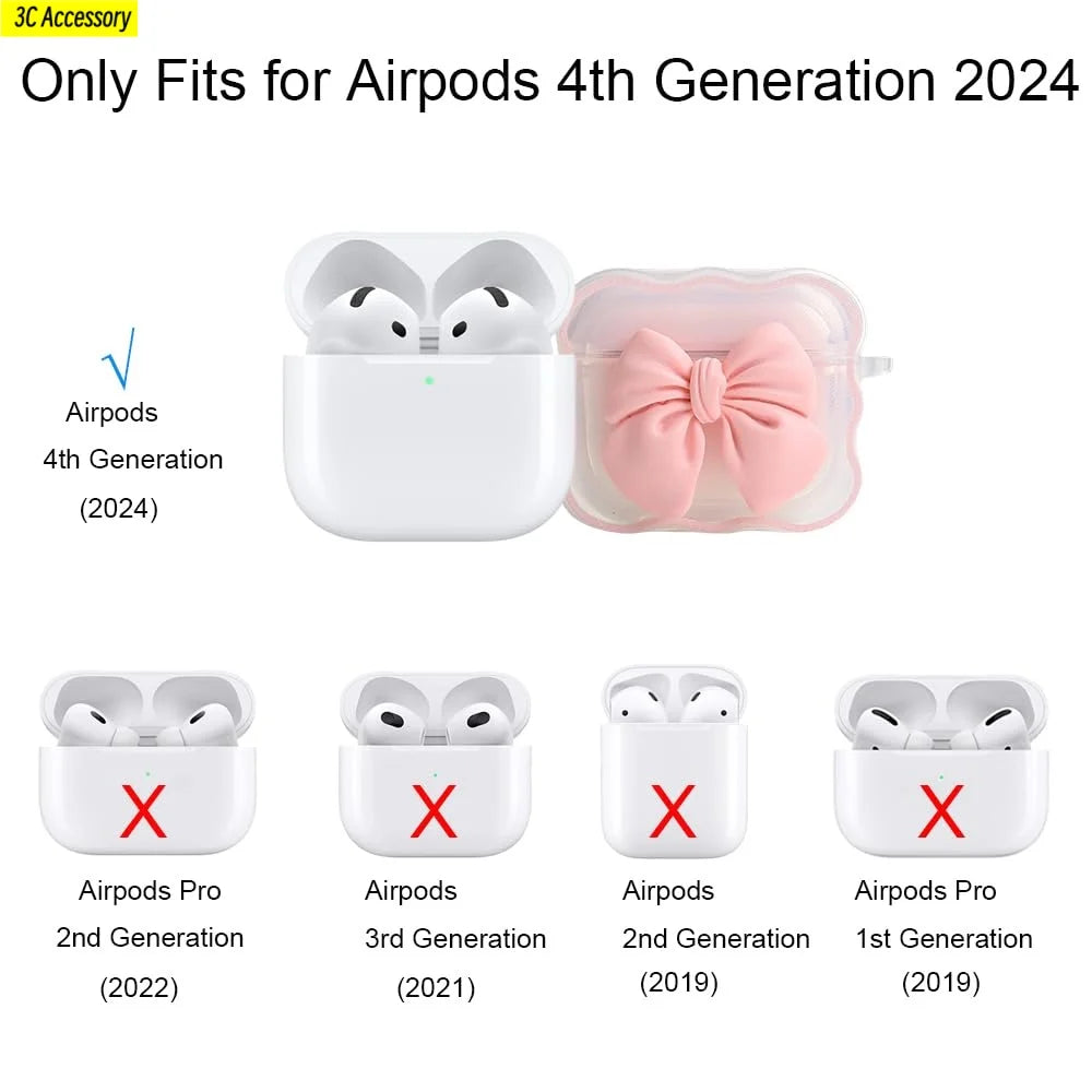 for airpod 4 case Cute 3D Bow Tie Design Shockproof Soft Clear TPU Kawaii Protector Cover for Women Airpods 4 Case with Keychain