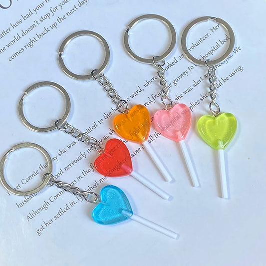 1Pcs/3Pcs Sequin Heart Lollipop Candy Keychains New Colorful Kawaii Creative Funny 3D Food Pendant Bag Box Car Key Ring Jewelry
