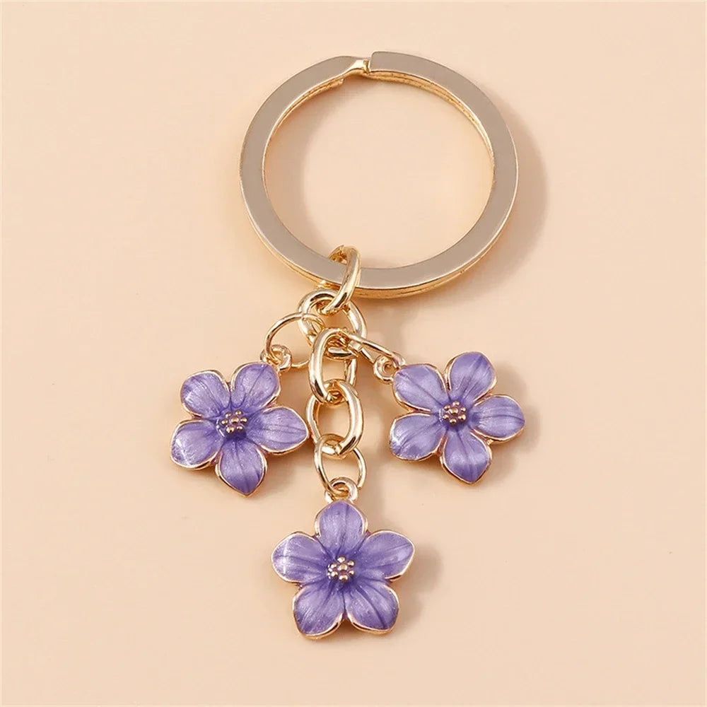 Cute Cherry Blossom Keychain Enamel Flower Pendant Key Chain Couple Car Key Holder Accessories For Women Girls Handbag Jewelry