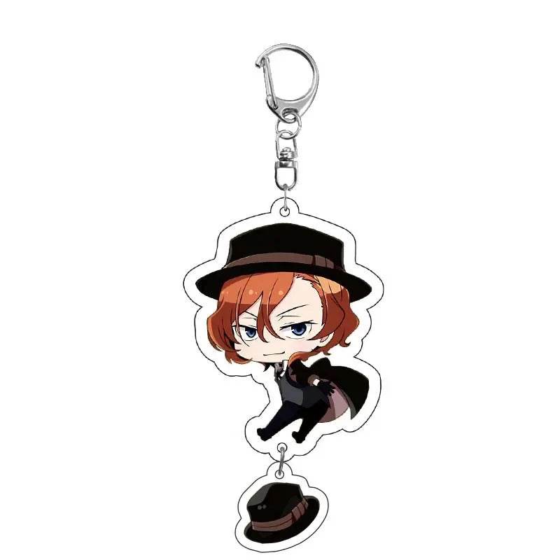 New Dogs Keychain Atsushi Nakajima Dazai Double Sided Transparent Acrylic Pendant Figure Key Holder Jewelry For Fans Accessories