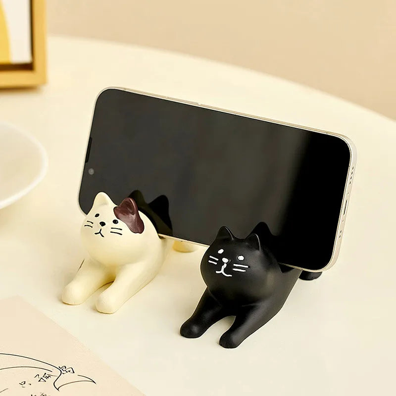 Kitten Mobile Phone Tablet Desktop Storage Stand, Stable Small Decoration, Resin Material, Mobile Phone Mount Stand, 1Pcs