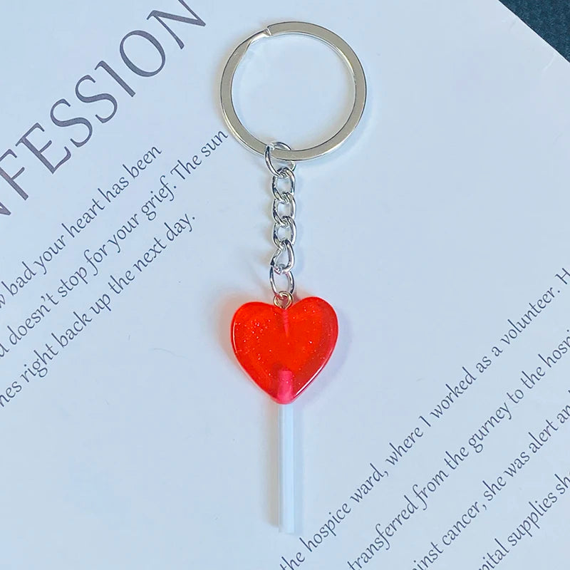 1Pcs/3Pcs Sequin Heart Lollipop Candy Keychains New Colorful Kawaii Creative Funny 3D Food Pendant Bag Box Car Key Ring Jewelry