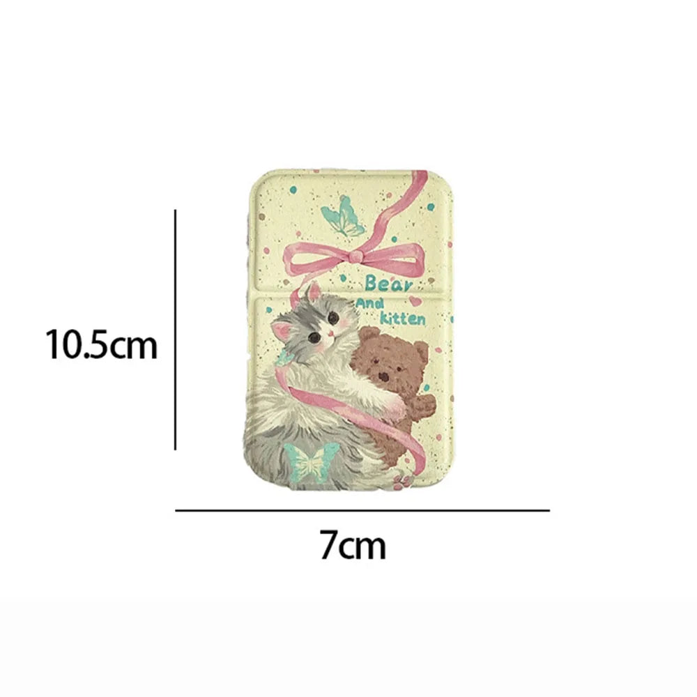 Portable Foldable Makeup Mirror PU Leather Handheld Mirrors Cute Bow Bunny Cat Bear Mini Pocket Girls Student Cosmetic Mirror