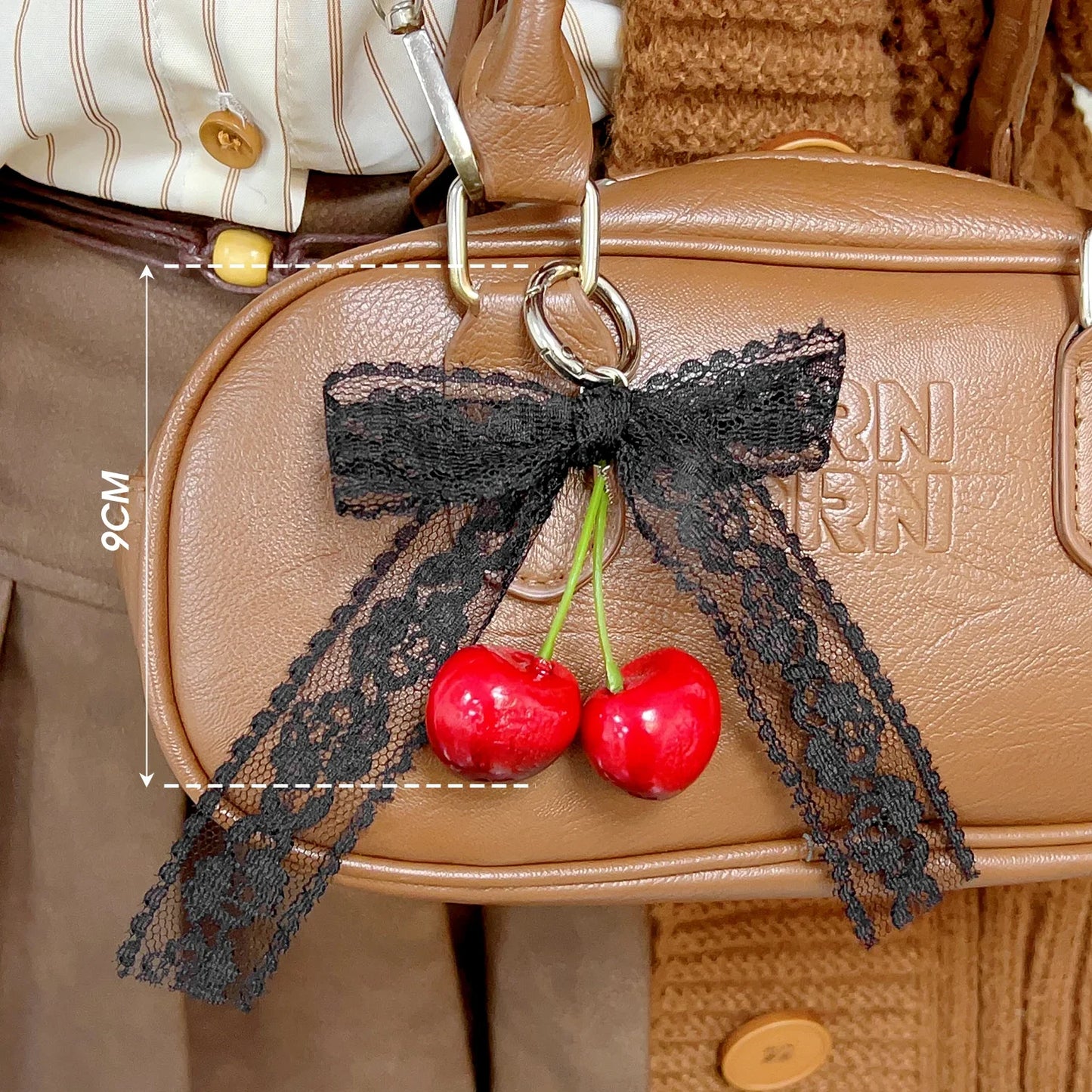 Fashion Pearl Bowknot Keychain Phone Lanyard Pendant Hanging Accessories Sweet Cherry Keyring Charm Jewelry For Girl Women Gift