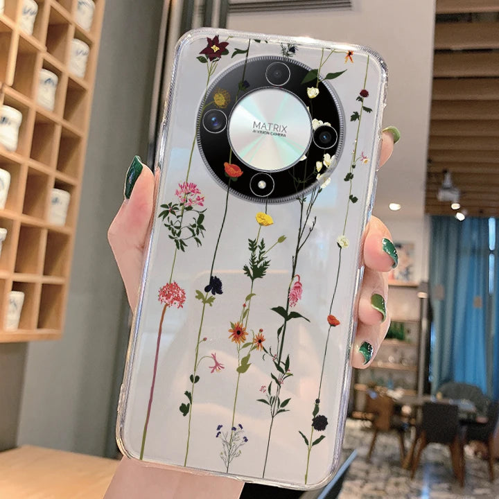 Blue Light Flowers Phone Case For Honor 90 Lite 200 Pro 200 Lite X9c X9a X9b Magic 5 6 Lite 20 Huawei Mate 20 Pro 5G Clear Cover