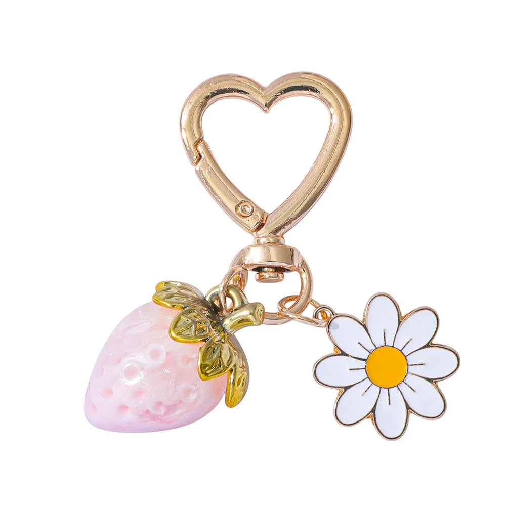 ZAKOL Fresh Strawberry Pendant Keychain Flower Charm Keyrings Ornament Backpack Wallet Pendants Girls Fashion Jewelry Gift
