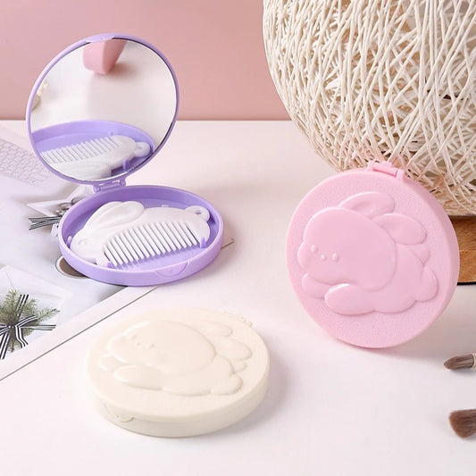 Makeup Mirror Comb Set Portable Rabbit - Shaped  Compact Mini Mirror Cute Pocket Mirror