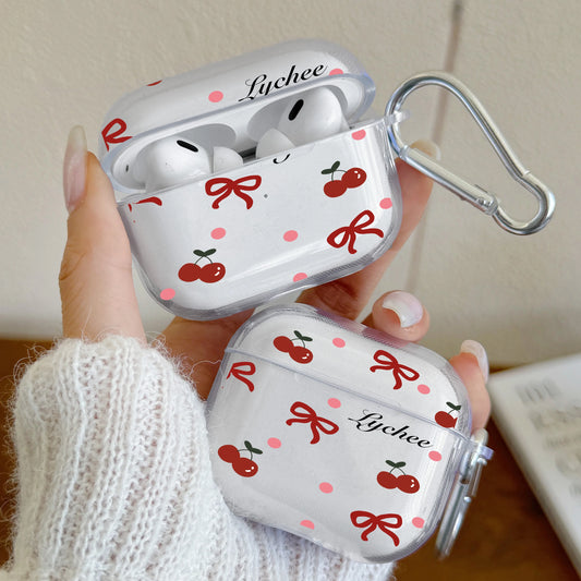Cherry Blossom Bow Earphone Case For AirPods 1/2 TPU Clear Earphone Case For Airpods Pro2 Pro 3 4 Protective Cover With Keychain