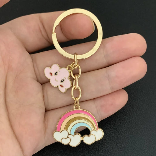 Cute Rainbow Cloud Keychain Smile Face Key Ring Enamel Key Chains For Women Girls Handbag Accessorie DIY Handmade Jewelry Gifts