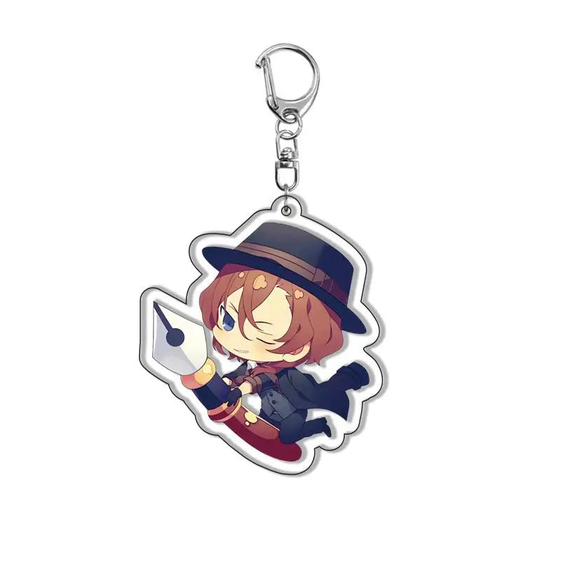 New Dogs Keychain Atsushi Nakajima Dazai Double Sided Transparent Acrylic Pendant Figure Key Holder Jewelry For Fans Accessories