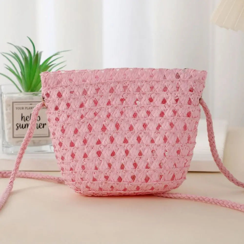 Hot Mini Straw Bag Hollow Handwoven Shoulder Handbag Crossbody Bag Kid Summer Beach Straw Bag Envelope Wallet for Wowen Girls