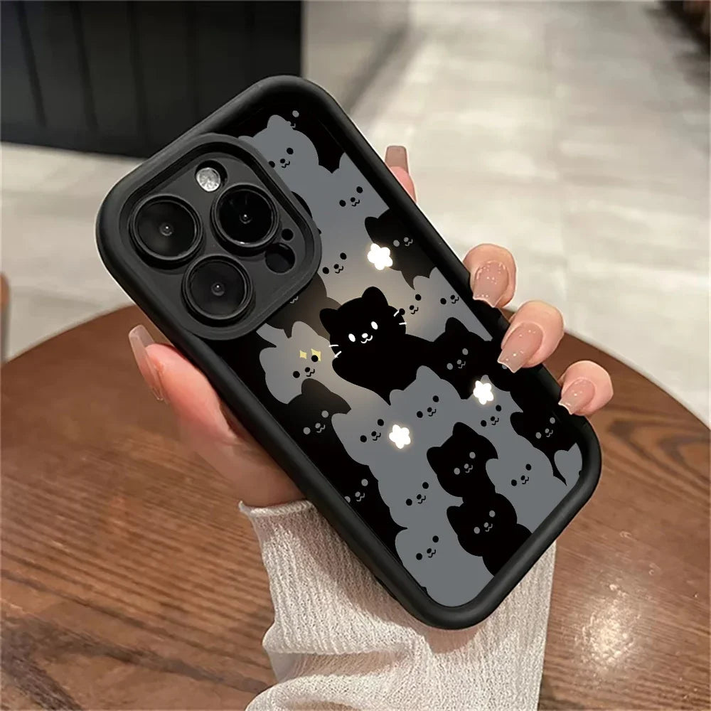 Cute Cartoon Cat Silicone Phone Case For iPhone 16 15 14 13 12 11 Pro Max XS X XR 7 8 Plus SE 2022 Shockproof Soft Bumper Cover