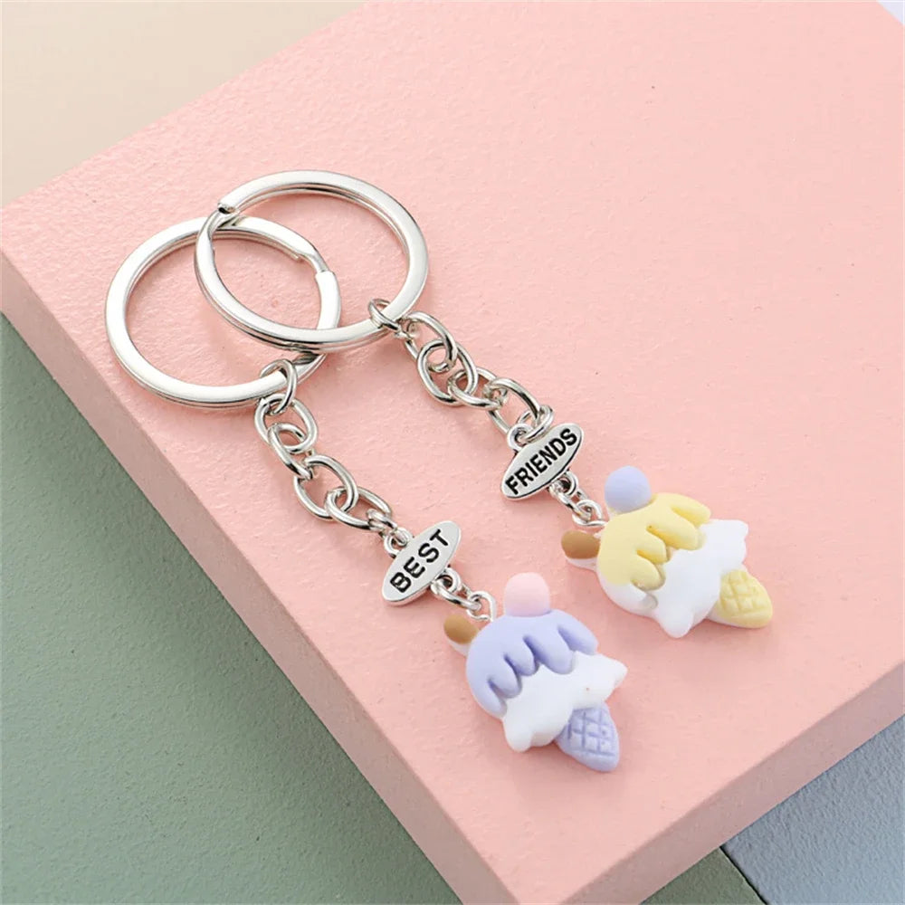 Lovely Dessert Keychain Afternoon Tea Key Ring Ice Cream Chocolate Cake Potato Food Key Chain Women Girl Gifts Handmade Jewelry
