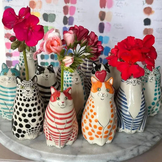 Polka Dot Cat Vase Resin Cat Flower Bud Vase Cat Vase for Home Bookshelf Shelf Decor Table Decoration Tiny Animal Vases