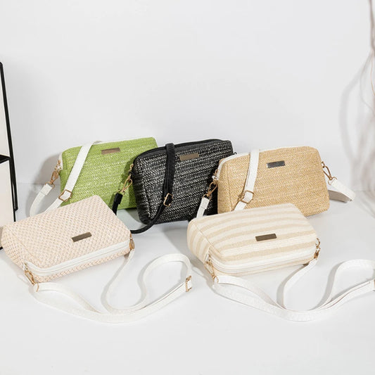 Solid Color Bag Women Woven Shoulder Bag Messenger Bag Fashion Straw Beach Bag Purses and Handbags Bolsa De Paja Drop Shipping
