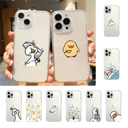 Funny Duck Phone Case For iPhone 16 15 14 13 12 11 Pro XS MAX 7 XR 8 7 Plus Clear Cover Fundas