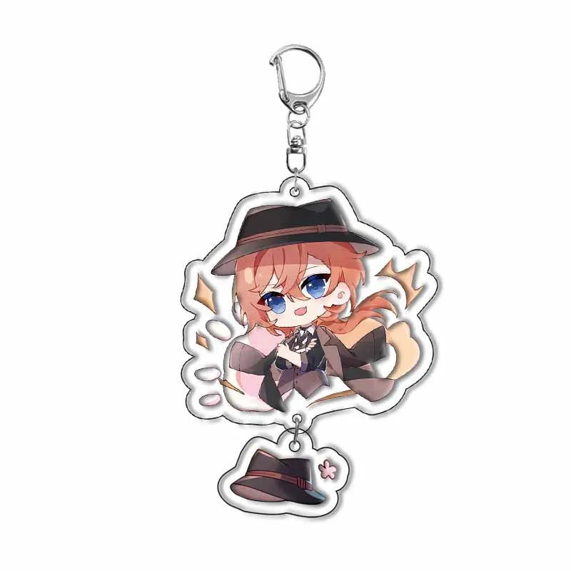 New Dogs Keychain Atsushi Nakajima Dazai Double Sided Transparent Acrylic Pendant Figure Key Holder Jewelry For Fans Accessories