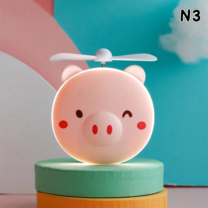 Cute Piggy Makeup Mirror With Led Light Handheld Cosmetic Mirror With Small Fan Girls Travel Portable Vanity Mirror HD Mirror