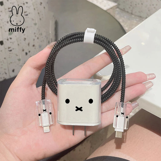Kawaii Miffy Apple 15 16 Data Cable Protection Cover IPhone 11 12 13 14 Promax Fast Charge 20W Charger Cable Protection Cover