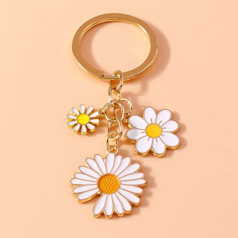 Cute Enamel Flower Keychain Butterfly Key Rings Pendants for Key Holder Women Girls Handbag Decor DIY Jewelry Gifts