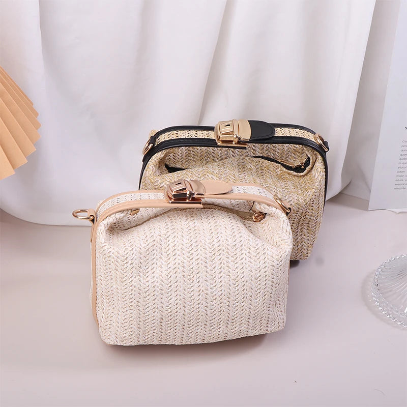 Straw Crossbody Bag For Women Fashion Bohemian Small Knitting Summer Purse And Handbag Ladies Casual Vacation Bucket Beach Bags