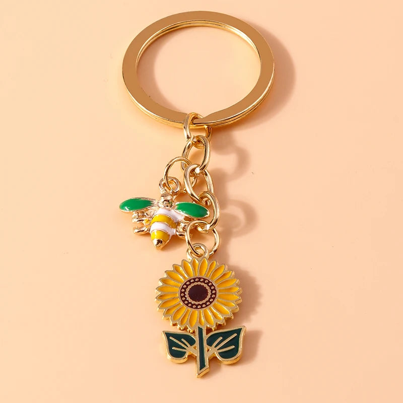 Cute Enamel Flower Keychain Butterfly Key Rings Pendants for Key Holder Women Girls Handbag Decor DIY Jewelry Gifts
