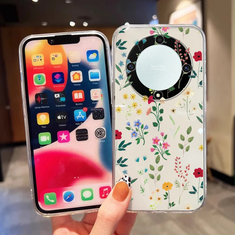 Blue Light Flowers Phone Case For Honor 90 Lite 200 Pro 200 Lite X9c X9a X9b Magic 5 6 Lite 20 Huawei Mate 20 Pro 5G Clear Cover