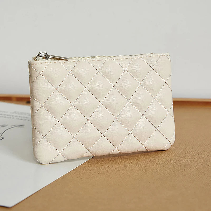 Women Small Coin Purse PU Leather Zipper Wallets Pouch Plaid Print Change Purses Business Card Holder Ladies Mini Coin Bag