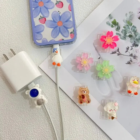 1Pc Cute Cartoon Decor Data Cable Protector Charging Cable Anti-break TPU Case for Girl Gadget for Extend Life of The Data Cable