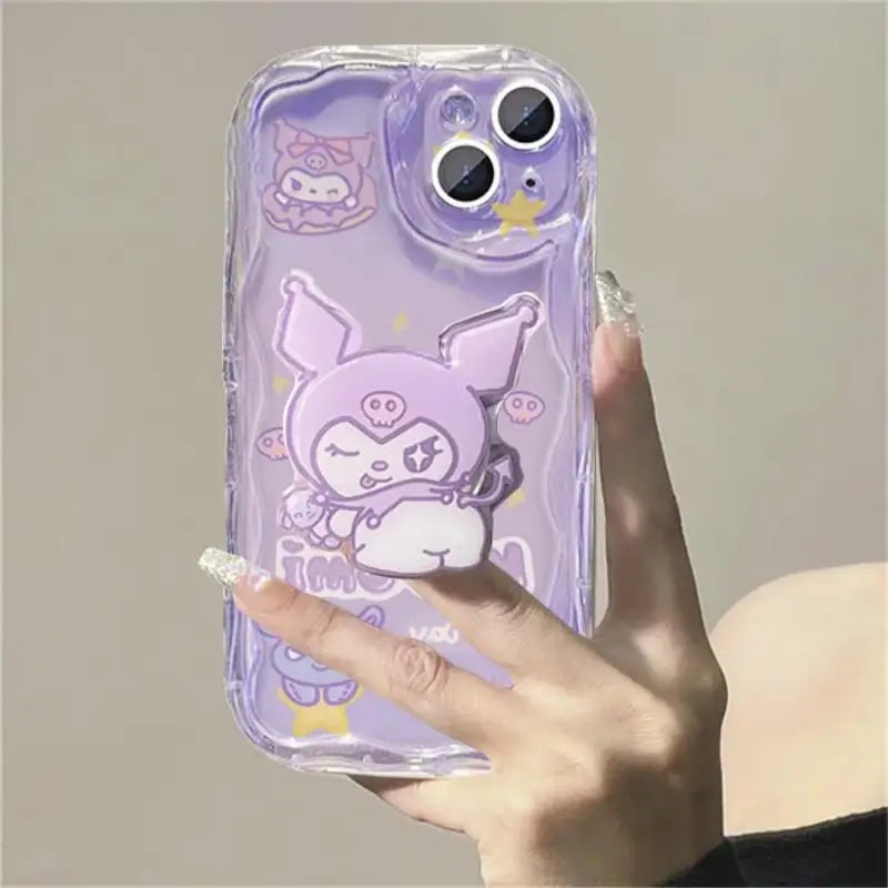 Cute Kuromi Melody Grip Tok Holder Wave Soft Phone Case For IPhone 15 Pro Max 14 11 12 13 Mini XR 6s 6 8 7 Plus X XS SE 2022