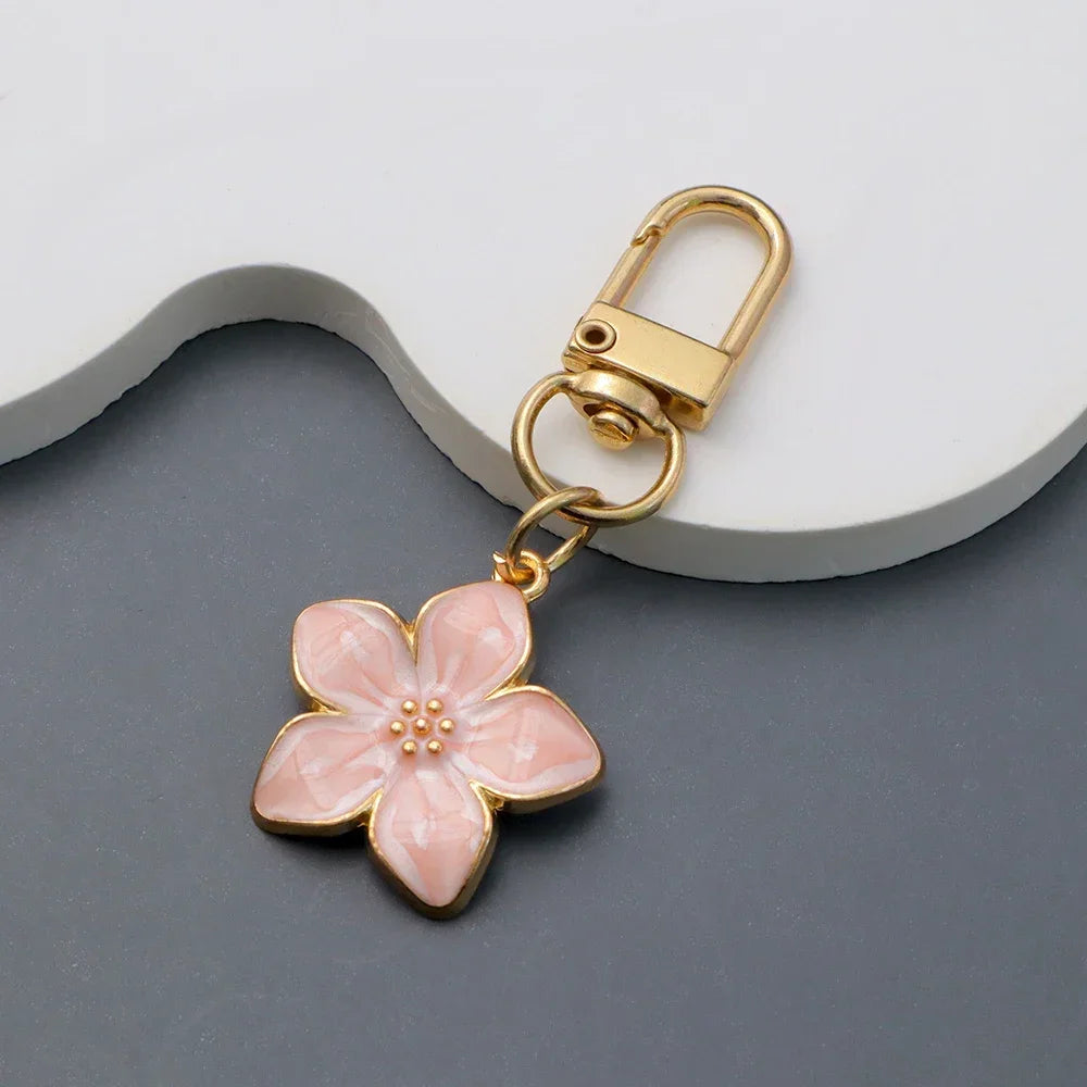 Cute Cherry Blossom Keychain Enamel Flower Pendant Key Chain Couple Car Key Holder Accessories For Women Girls Handbag Jewelry