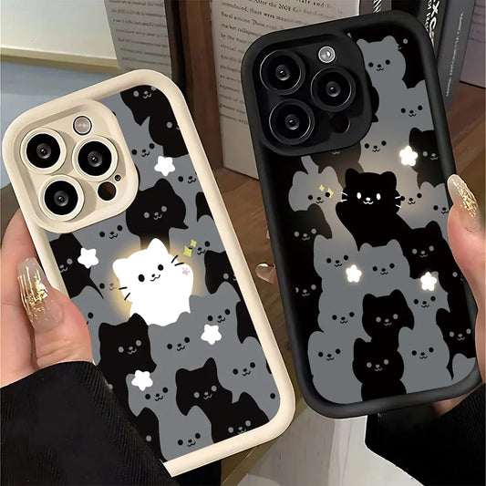 Cute Cartoon Cat Silicone Phone Case For iPhone 16 15 14 13 12 11 Pro Max XS X XR 7 8 Plus SE 2022 Shockproof Soft Bumper Cover
